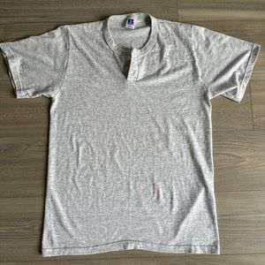 Vintage 90s Russell Athletic 2-Button‎ Softball T Shirt Made in USA XL Gray Grey